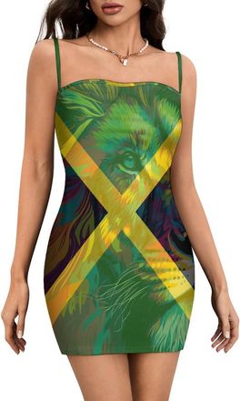 Generic Jamaica Flag Jamaican Lion Women Mini Dress Boho Spaghetti Strap Sleeveless Bodycon Dresses 5XL