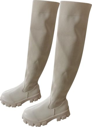 Generic Platform Tight High Boots for Women,Over the Knee Boots for Women,Pointed Toe Sock Booties Platform Over the Knee Mid Chunky Heel Stretch Non Slip Wid