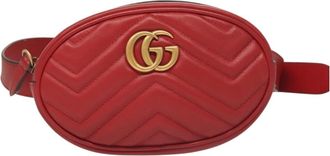 Gucci Gg Marmont Belt Bag Matelasse Leather Red Leather Bag (Pre-Owned)