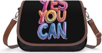 Generic Yes You Can Womens Crossbody Bag Fashion Shoulder Handbags Message Tote Bag with Adjustable Strap