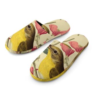 Generic Bird Yellow-Bellied Warbler Vintage Flowers Mens House Slippers Slip Indoor Slipper On Shoes Warm Outdoor