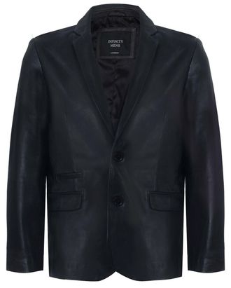 Infinity Leather Mens Jacket Blazer Soft Italian Fitted Coat - Black - Size X-Small