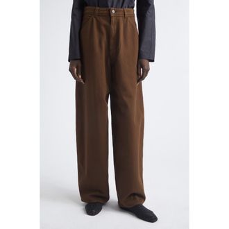 Christophe Lemaire High Waist Cotton Twill Wide Leg Pants in Cacao at Nordstrom, Size 38