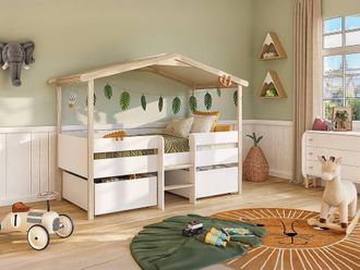 Vente-Unique Hut Bed With Drawers - 90 X 190 Cm - Lime Tree - White & Oak in Light Oak | Size: Single