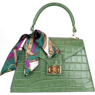 Persaman New York Marta Croc Embossed Satchel with Scarf in Green at Nordstrom Rack