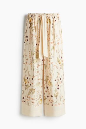 H&M Weite Hose mit Bindeg&uuml;rtel - Hellbeige/Gebl&uuml;mt