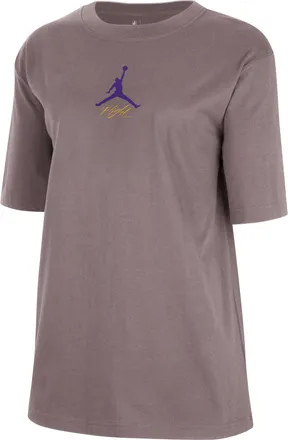 Nike Womens Los Angeles Lakers Courtside Statement Edition Jordan NBA T-Shirt in Pink | HQ0709-204
