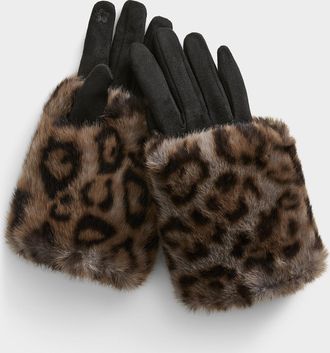Simons Womens Faux-fur wrist warmer gloves