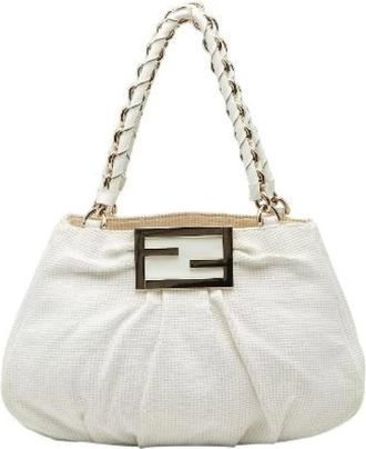 Fendi Pre-owned Handbags, female, White, Size: ONE SIZE Pre-owned Mia Canvas Patent Leather Handbag