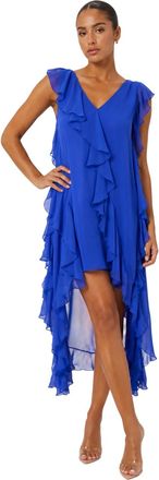 Biba Maxijurk zonder mouwen met ruches voor dames (Blauw)