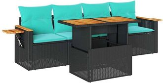 vidaXL Set De Muebles De Jard&iacute;n 5 Pzas Y Cojines Rat&aacute;n Sint&eacute;tico Negro Vidaxl