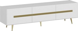 Vente-Unique Mueble TV con 3 puertas - Blanco y dorado - MOLYA de Pascal MORABITO