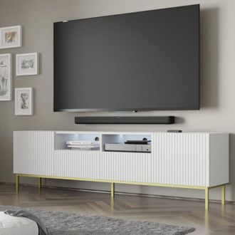 AC-D&eacute;co Ac-deco - Mueble De Tv Ravenna B 200 Cm 2d2s Blanco Mate Con Marco Dorado