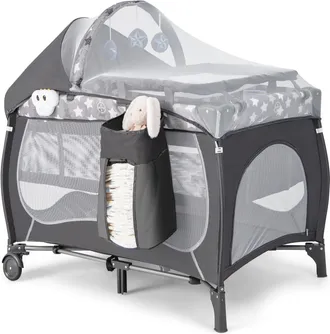 Costway Costway - 5 En 1 Cuna De Viaje, Centro De Guarder&iacute;a Port&aacute;til Para Beb&eacute;s Con Mois&eacute;s Desmontable, Cambiador, Toldo Y Caja De M&uacute;sica Para Beb&eacute;s, Cuna Ple