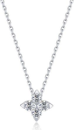 Lafonn Trillium Bloom Simulated Diamond Pendant Necklace in Silver at Nordstrom, Size 18