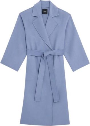 Theory Blue Double-Face Wool-Cashmere Wrap Coat Size S