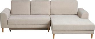 Beliani Corner Sofa Bed 3 Seater NUBORG Chenille Beige Left Hand