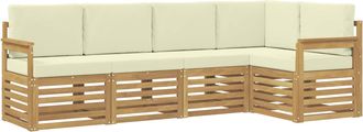 vidaXL Conjunto De Sof&aacute;s De Exterior 5 Uds. Blanco Y Crema Poli&eacute;ster Vidaxl
