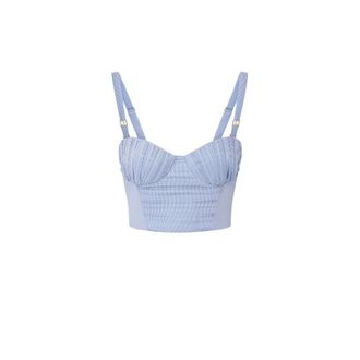 Elisabetta Franchi Sleeveless Tops, female, Blue, Size: L Striped Nylon Taffeta Top