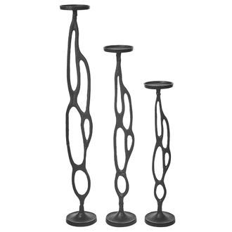 Beliani Beliani - Conjunto De 3 Candeleros De Metal Negro Portavelas 3 Tama&ntilde;os Velas Moderno Buni