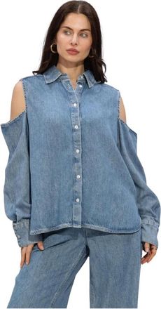 Catwalk Junkie Open Shoulder Denim Blouse - Dames - Spijkeroverhemden - Blauw - XL - Denim - Overhemden