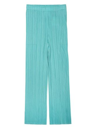 Pleats Please Issey Miyake Wide-Leg Green Trousers with Relaxed Fit and Pleated Texture