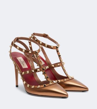 Valentino Garavani Salones Rockstud de piel metalizada