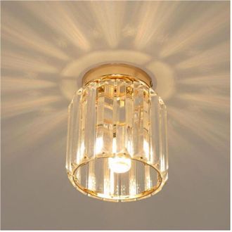 Trade Shop Trade Shop - Plafoniera Lampadario Da Soffitto A Cilindro Oro E27 Moderno Cristallo Luce Led 00688