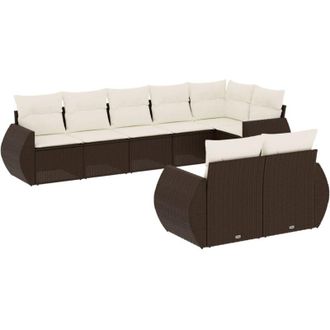 vidaXL Set Sof&aacute;s De Jard&iacute;n 8 Piezas Y Cojines Rat&aacute;n Sint&eacute;tico Marr&oacute;n Vidaxl