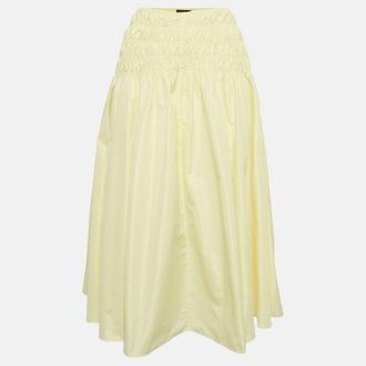 Maje Yellow Taffeta Shirred Midi Skirt
