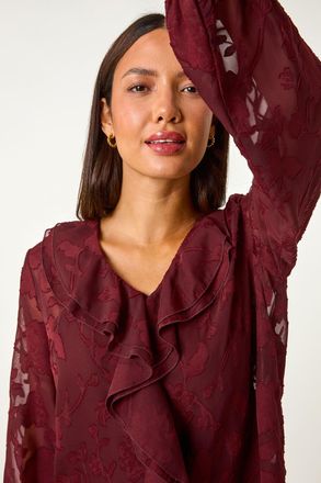 Roman Floral Ruffle Burnout Top