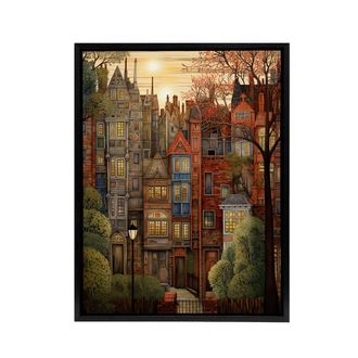 Artery8 Autumn Sunset in English Cityscape Framed Canvas Wall Art Print in Brown | Size: W24 x H32