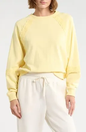 Yogalicious Lace Trim Crewneck Sweatshirt in Daffodil at Nordstrom Rack, Size X-Large