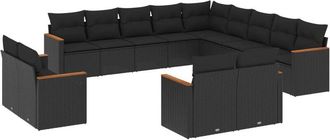 vidaXL Set De Sof&aacute;s De Jard&iacute;n Y Cojines 13 Pzas Rat&aacute;n Sint&eacute;tico Negro Vidaxl