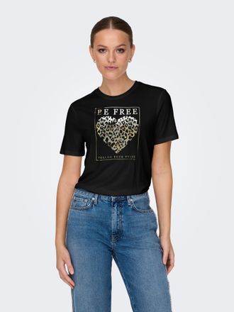 Only Kurzarmshirt ONLY ONLFREE LIFE MODAL S/S ATELIER TOP JRS, Damen, Gr. XL, schwarz print:librarian heart, Jersey, Obermaterial: 70% Modal, 30% Polyester