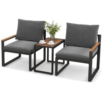 Costway Set da Giardino 3 Pezzi, Set da Bistr&ograve; per Esterno con Telaio in Alluminio, Cuscini Morbidi, Set Tavolino e Sedie con Gambe in Metallo, Tavolino