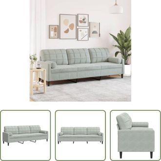 vidaXL Divano in velluto - Divano a 3 Posti con Cuscini Grigio Chiaro 210 cm in Velluto