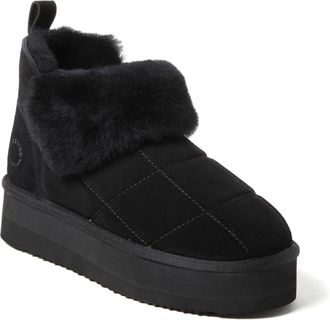 Dearfoams Fireside by Dearfoams Womens Bayswater Genuine Shearling Quilted Platform Bootie