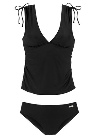 Lascana Tankini LASCANA Cillo, Damen, Gr. 36, Cup C/D, schwarz, Recycling-Polyamid, unifarben, Bikini-Sets Tankini, mit regulierbaren Tr&auml;ger auf der Schulter