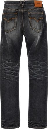Versace Mens Black Cotton Straight-Leg Jeans Clothing