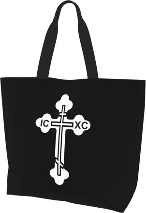AOOEDM Eastern Orthodox Cross Ladies Canvas Tote Reusable Shopping Bag