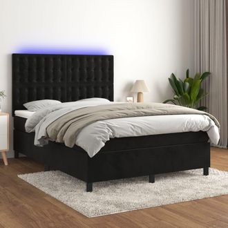 vidaXL Cama Box Spring Colch&oacute;n Y Led Terciopelo Negro 140x200 Cm Vidaxl