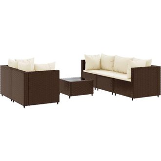 vidaXL Set Muebles De Jard&iacute;n 6 Piezas Y Cojines Rat&aacute;n Sint&eacute;tico Marr&oacute;n Vidaxl