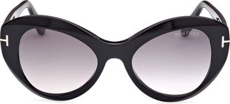 Tom Ford Guinivere 52mm Round Sunglasses in Shiny Black /Gradient Smoke at Nordstrom Rack