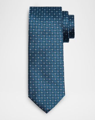 Canali Mens Round Medallion Silk Jacquard Tie