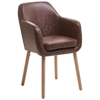 Beliani Silla De Comedor Con Asiento Acolchado Tapizado En Piel Sint&eacute;tica Marr&oacute;n Claro Con Patas De Madera Yorkville