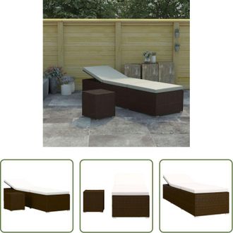 vidaXL Cuscino per sdraio - Lettino Prendisole con Cuscino e Tavolino in Polyrattan Marrone