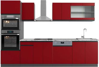 Vicco Mueble De Cocina R-line, Rojo/antracita, 300 Cm Con Armario Alto, Et M&aacute;rmol, Vicco