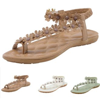 Generic Sliders Women Summer Flat Comfortable Sliders Women Toe Separator Elegant Beach Strappy Sandals Flops Feet Leather Orthopaedic Slippers With Flowers M