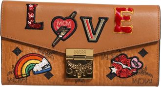 MCM Cognac Brown Coated Canvas Visetos Patricia Love Patch Womens Wallet-on-chain (Pre-Owned)